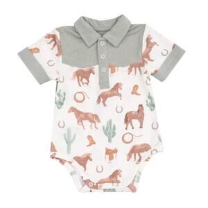 NWT Angel Dear Green Western Horses Bamboo Uni Bodysuit Size 6-12 Months